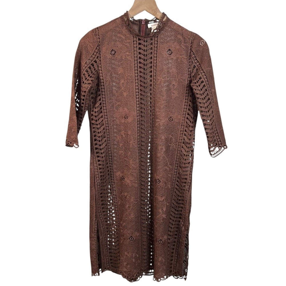 Sundance Womens 2 Brown Chocolate Dream Crochet Midi Boho Dress NO SLIP